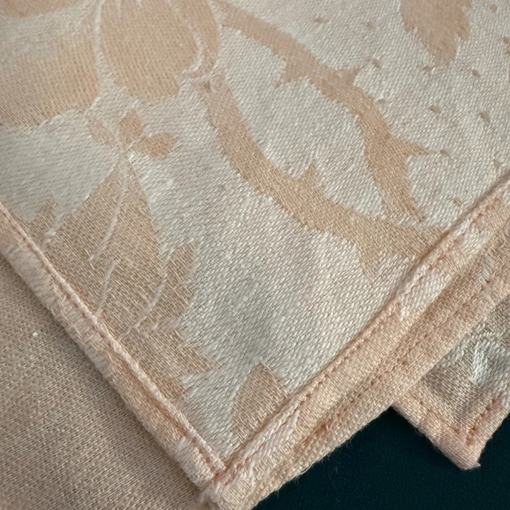 Set of 8 Peach Floral Jacquard Cloth‎ Napkins Rose Vine Pattern Elegant Dinner
